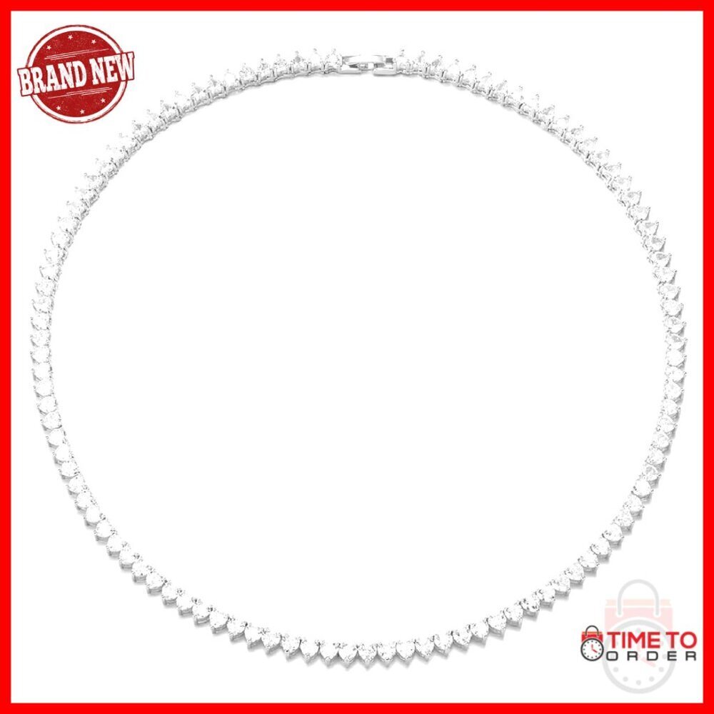 Heart Tennis Necklace 4mm/6mm 18K Gold Plated Cubic Zirconia Choker 16-18in